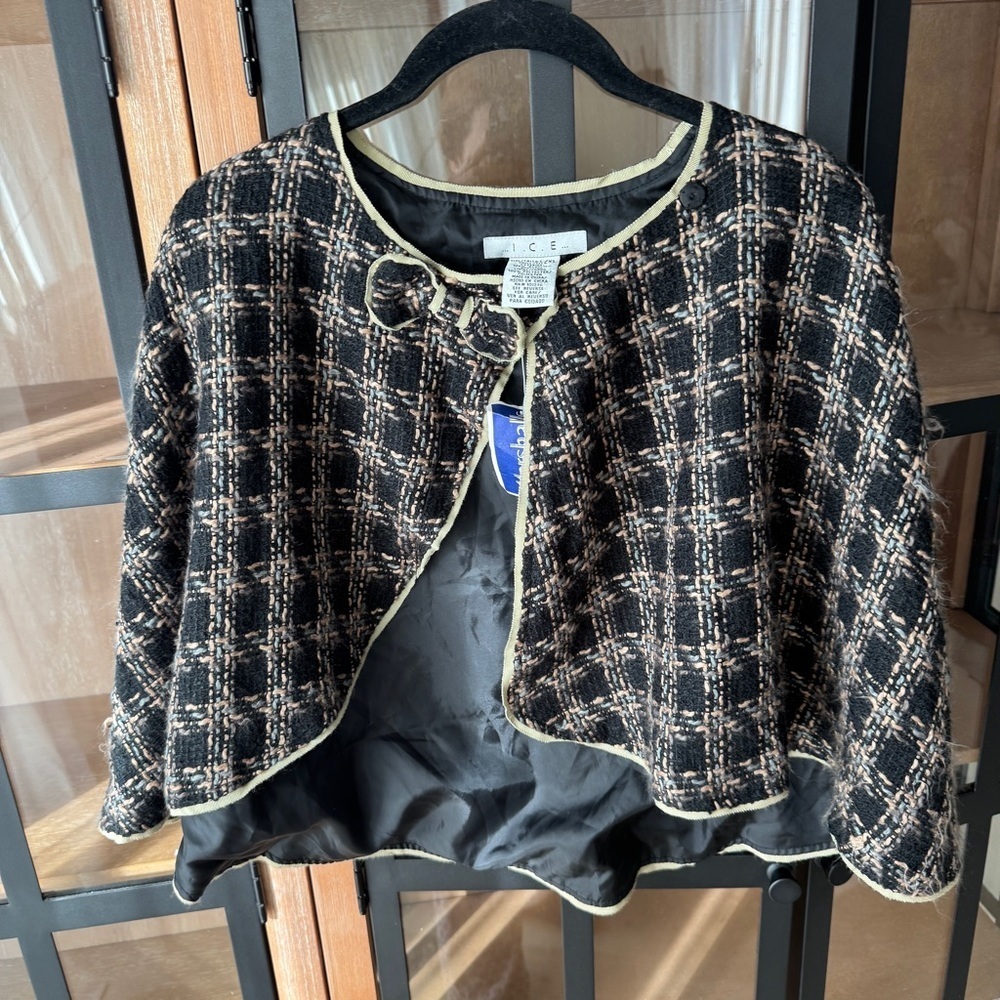 Deadstock vintage ICE plaid cape poncho arms cover drape wrap bow boucle y2k